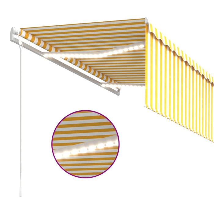 Copertină automată cu stor&LED&senzor vânt galben&alb 3,5x2,5 m - WALTI WALTI
