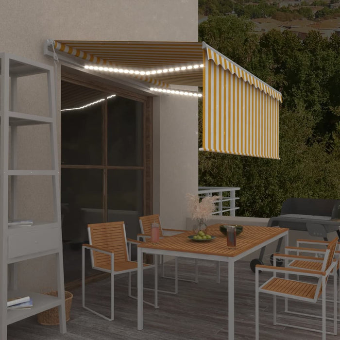 Copertină automată cu stor&LED&senzor vânt galben&alb 3,5x2,5 m - WALTI WALTI