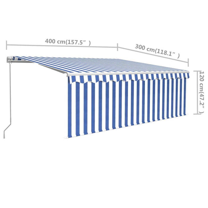 Copertină retractabilă manual cu stor, albastru&alb, 4x3 m - WALTI WALTI
