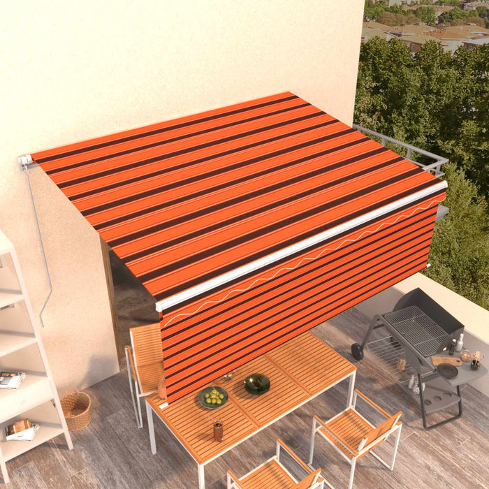 Copertină retractabilă manual cu stor, portocaliu&maro, 4x3 m - WALTI WALTI