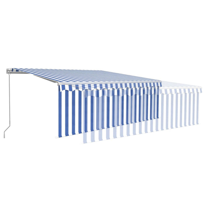 Copertină retractabilă manual cu stor&LED, albastru&alb, 4x3 m - WALTI WALTI