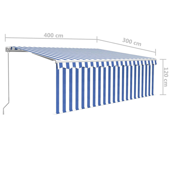 Copertină retractabilă manual cu stor&LED, albastru&alb, 4x3 m - WALTI WALTI