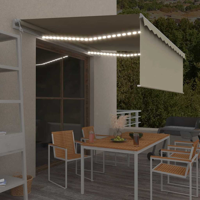 Copertină automată cu stor&senzor vânt&LED, crem, 4x3 m WALTI