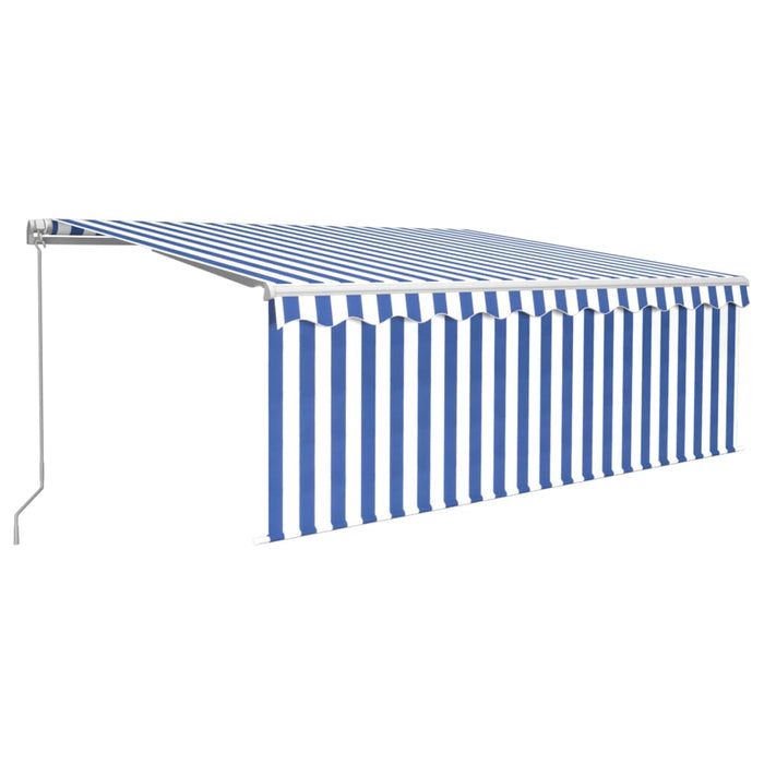 Copertină retractabilă manual cu stor&LED, albastru&alb, 4,5x3m - WALTI WALTI
