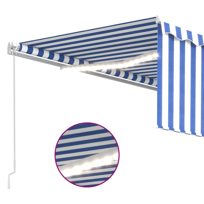 Copertină retractabilă manual cu stor&LED, albastru&alb, 4,5x3m - WALTI WALTI