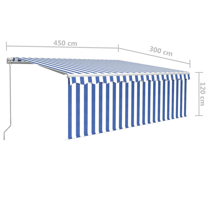 Copertină retractabilă manual cu stor&LED, albastru&alb, 4,5x3m - WALTI WALTI