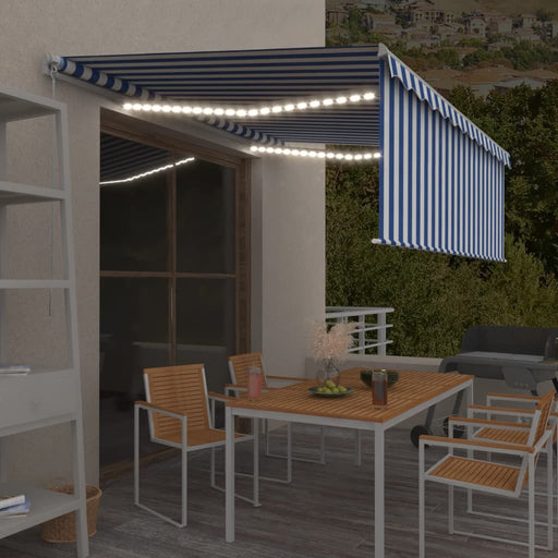 Copertină retractabilă manual cu stor&LED, albastru&alb, 4,5x3m - WALTI WALTI