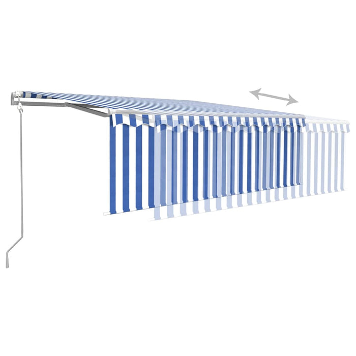 Copertină retractabilă automat cu stor, albastru&alb, 4,5x3 m - WALTI WALTI