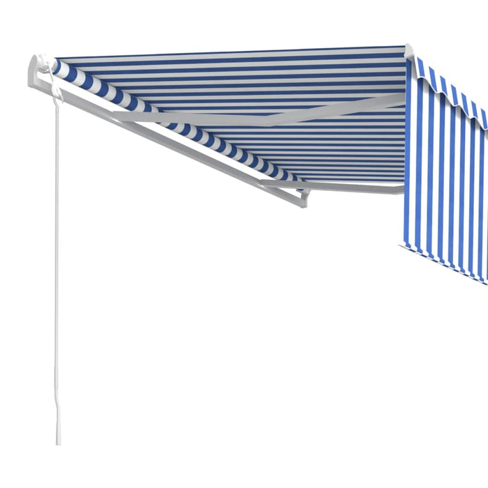 Copertină retractabilă automat cu stor, albastru&alb, 4,5x3 m - WALTI WALTI