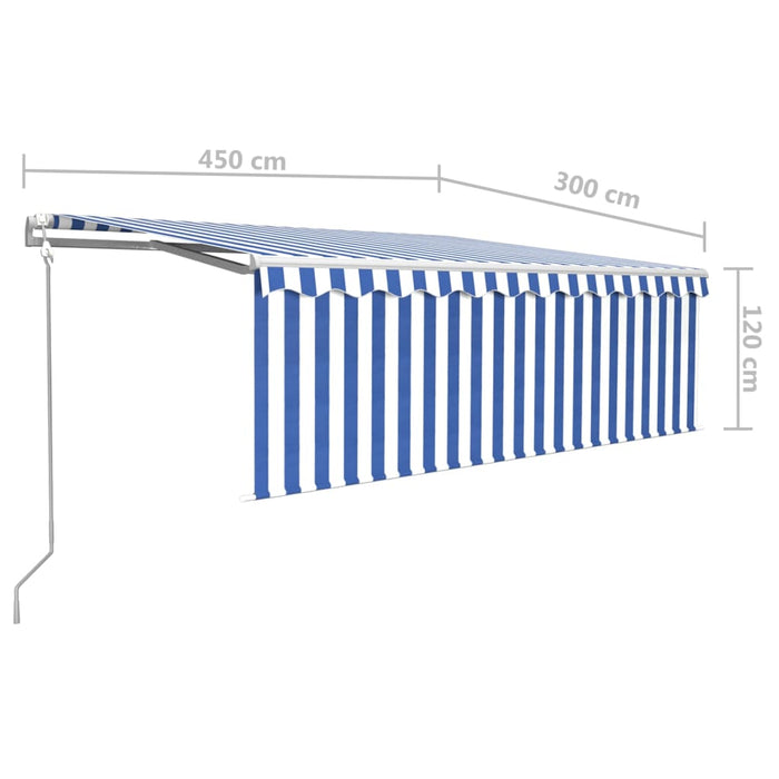 Copertină retractabilă automat cu stor, albastru&alb, 4,5x3 m - WALTI WALTI