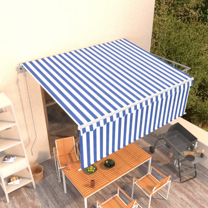 Copertină retractabilă automat cu stor, albastru&alb, 4,5x3 m - WALTI WALTI
