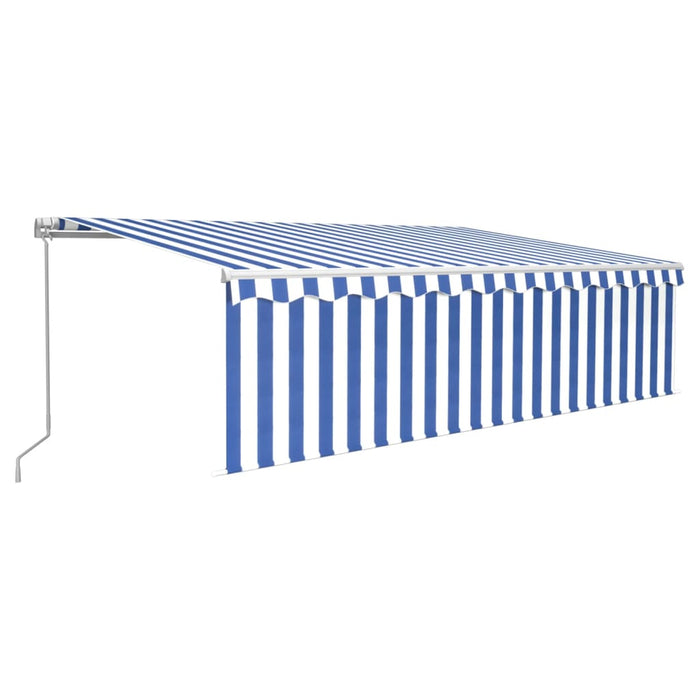Copertină retractabilă manual cu stor, albastru&alb, 5x3 m WALTI