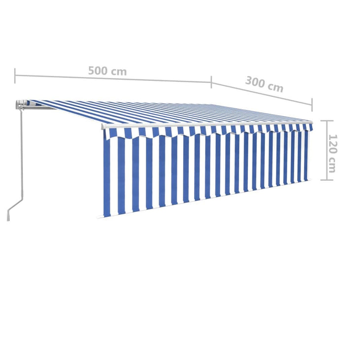 Copertină retractabilă manual cu stor, albastru&alb, 5x3 m WALTI