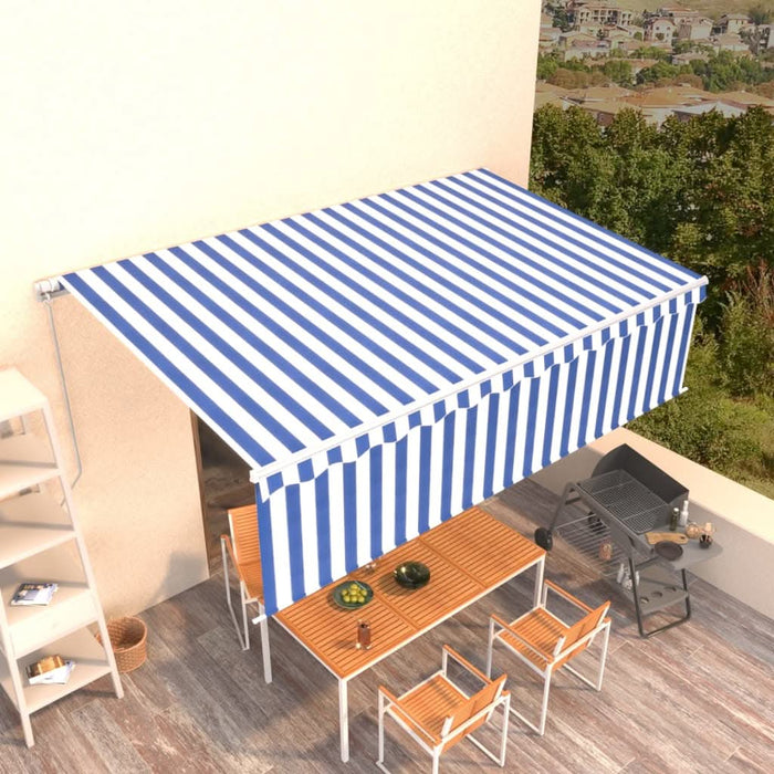 Copertină retractabilă manual cu stor, albastru&alb, 5x3 m WALTI