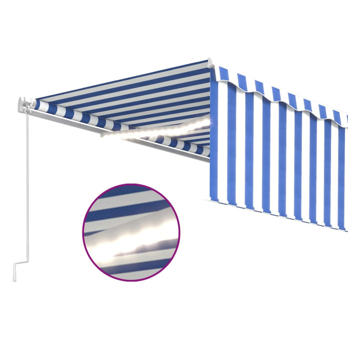 Copertină retractabilă manual cu stor&LED, albastru&alb, 5x3 m - WALTI WALTI