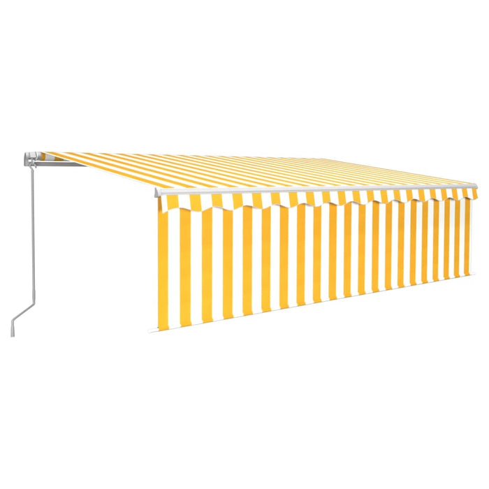 Copertină retractabilă manual cu stor&LED, galben&alb, 5x3 m WALTI