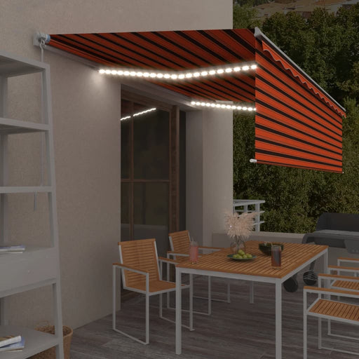 Copertină retractabilă manual cu stor&LED, portocaliu&maro 5x3m - WALTI WALTI