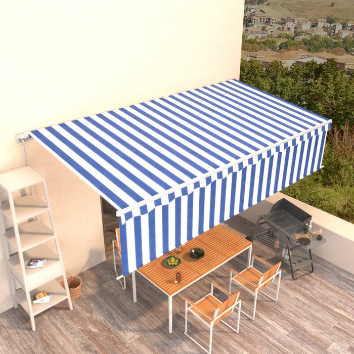 Copertină retractabilă manual cu stor, albastru&alb, 6x3m - WALTI WALTI