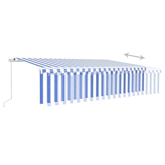 Copertină retractabilă manual cu stor&LED, albastru&alb, 6x3 m WALTI