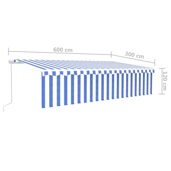 Copertină retractabilă manual cu stor&LED, albastru&alb, 6x3 m WALTI