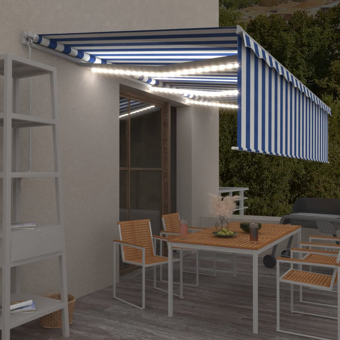 Copertină retractabilă manual cu stor&LED, albastru&alb, 6x3 m WALTI