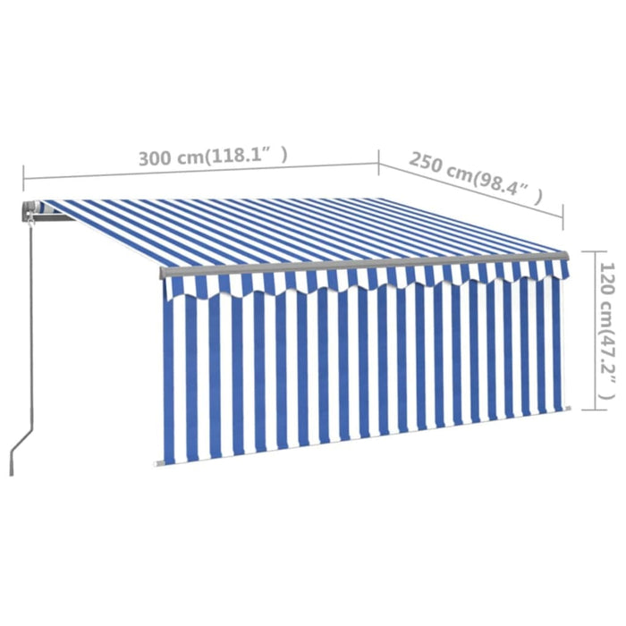 Copertină retractabilă manual cu stor, albastru & alb, 3x2,5 m - WALTI WALTI