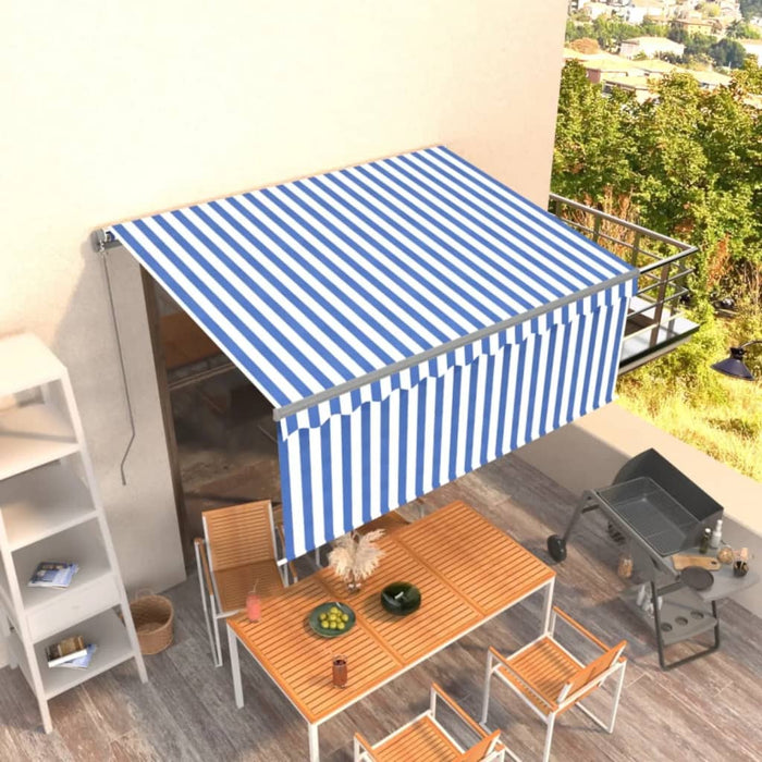 Copertină retractabilă manual cu stor, albastru & alb, 3x2,5 m - WALTI WALTI