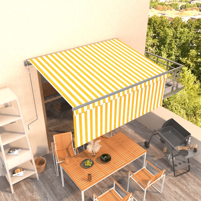 Copertină retractabilă automat cu stor, galben & alb, 3x2,5 m - WALTI WALTI
