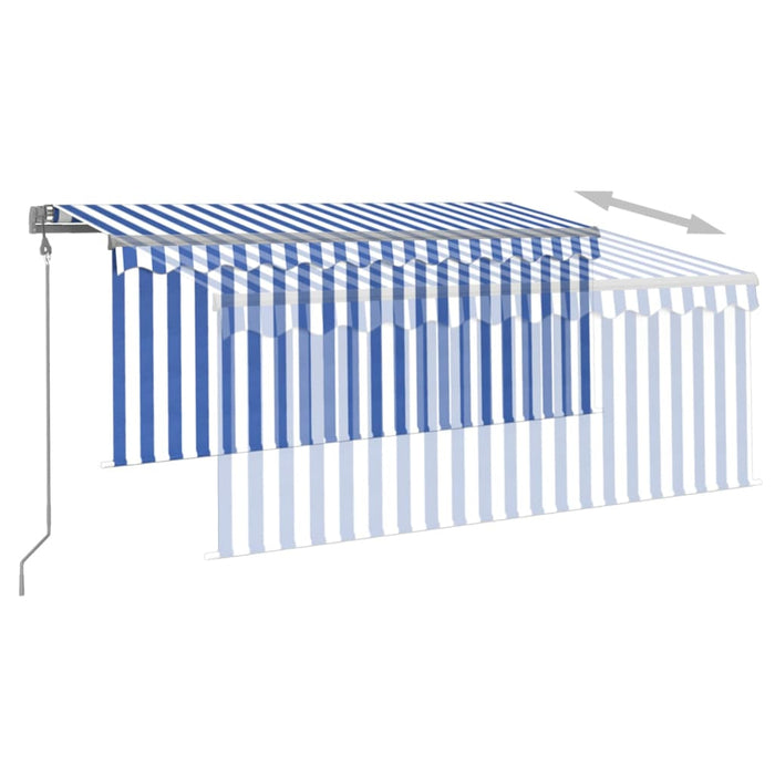 Copertină retractabilă automat cu stor, albastru&alb, 3,5x2,5 m - WALTI WALTI