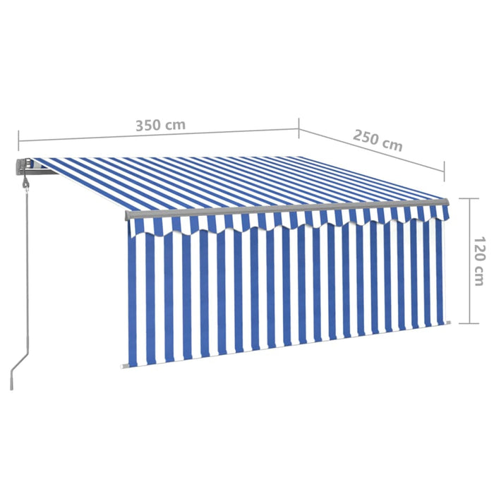 Copertină retractabilă automat cu stor, albastru&alb, 3,5x2,5 m - WALTI WALTI