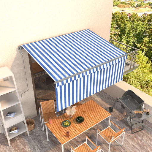 Copertină retractabilă automat cu stor, albastru&alb, 3,5x2,5 m - WALTI WALTI