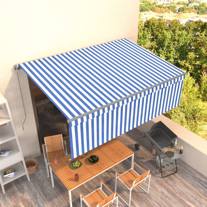 Copertină retractabilă manual cu stor, albastru & alb, 4x3 m - WALTI WALTI