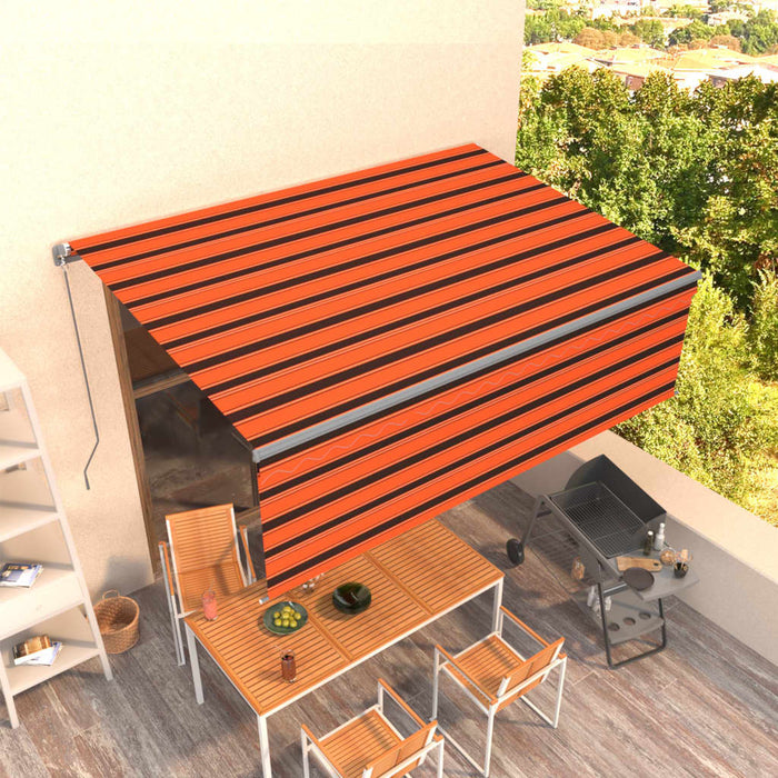 Copertină retractabilă manual cu stor, portocaliu&maro, 4x3 m - WALTI WALTI