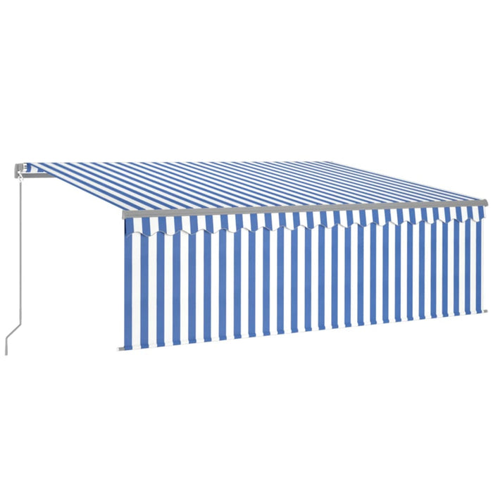 Copertină retractabilă manual cu stor&LED, albastru&alb, 4x3 m WALTI