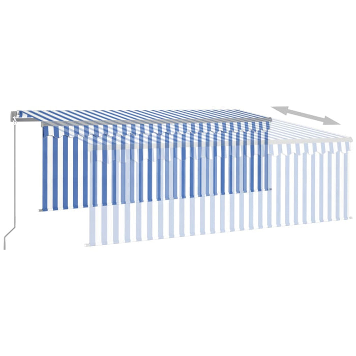 Copertină retractabilă manual cu stor&LED, albastru&alb, 4x3 m WALTI