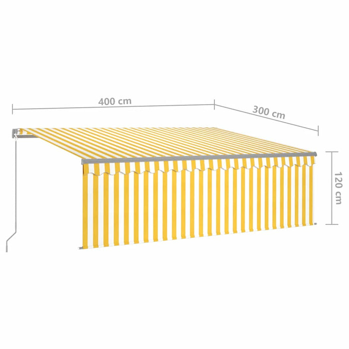 Copertină retractabilă manual cu stor&LED, galben&alb, 4x3 m WALTI