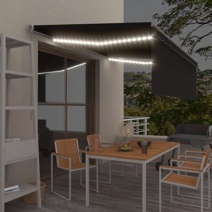 Copertină retractabilă manual cu stor & LED, antracit, 4x3 m WALTI