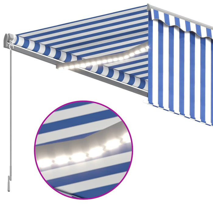 Copertină automată cu stor&senzor vânt&LED, albastru&alb, 4x3 m - WALTI WALTI
