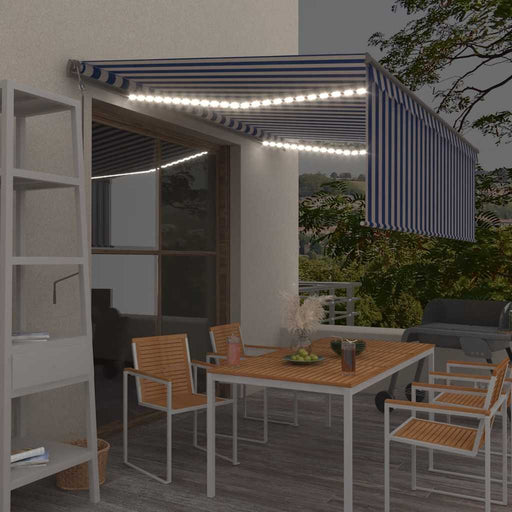 Copertină automată cu stor&senzor vânt&LED, albastru&alb, 4x3 m - WALTI WALTI