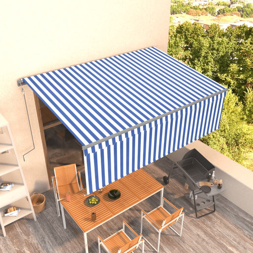 Copertină retractabilă automat cu stor, albastru&alb, 4,5x3 m - WALTI WALTI