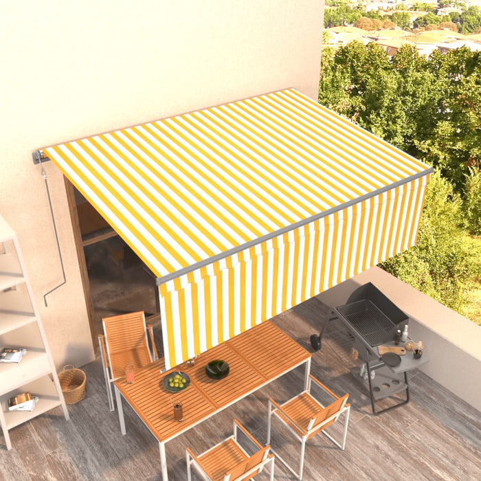 Copertină retractabilă automat cu stor, galben&alb, 4,5x3 m WALTI