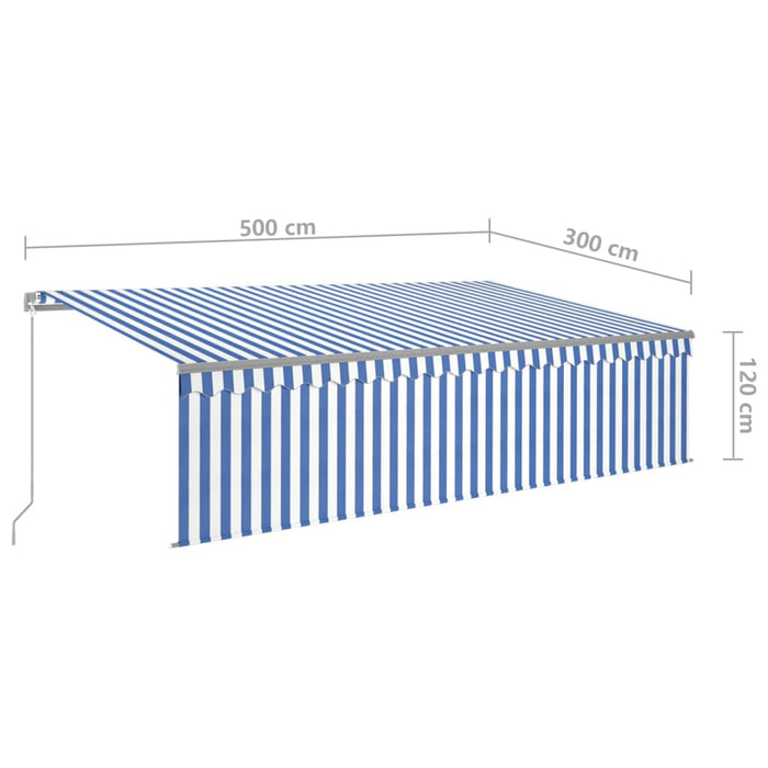 Copertină retractabilă manual cu stor, albastru&alb, 5x3 m - WALTI WALTI