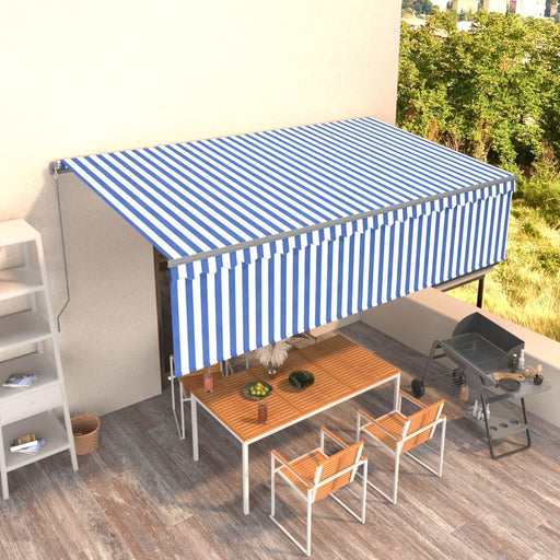 Copertină retractabilă manual cu stor, albastru&alb, 5x3 m - WALTI WALTI