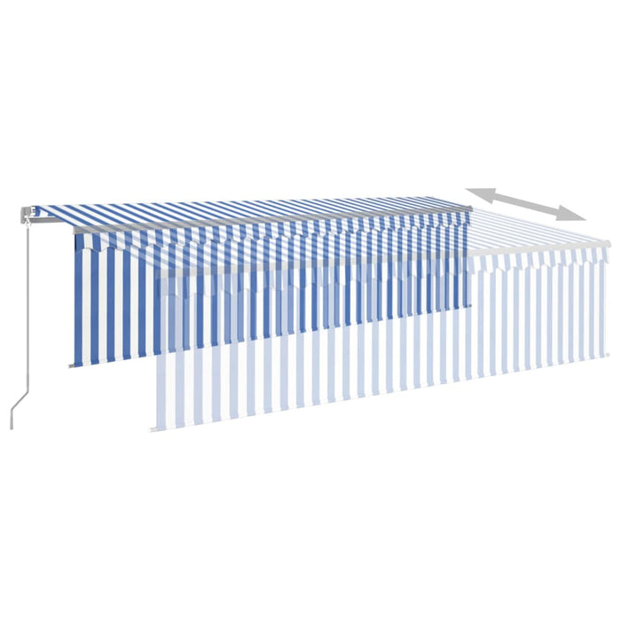 Copertină retractabilă manual cu stor&LED,albastru&alb, 5x3 m WALTI