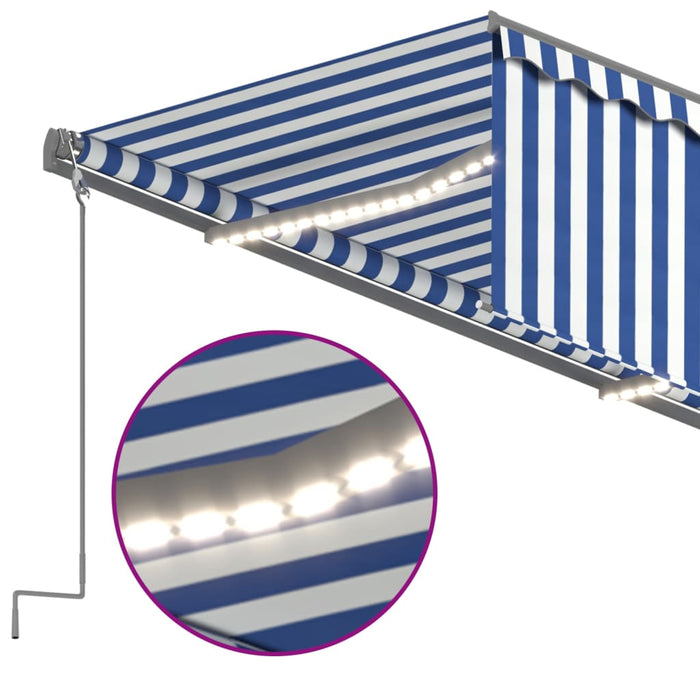 Copertină retractabilă manual cu stor&LED,albastru&alb, 5x3 m WALTI