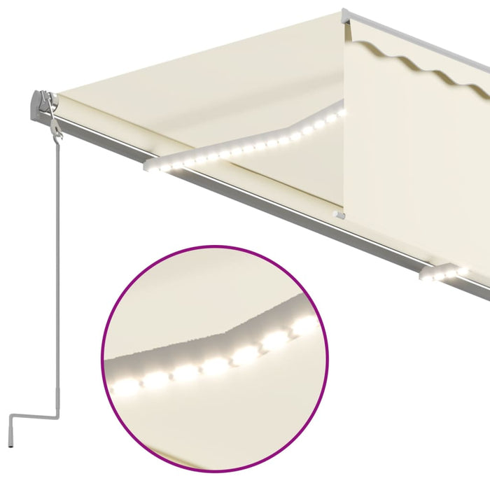 Copertină retractabilă manual cu stor&LED, crem, 5x3 m WALTI