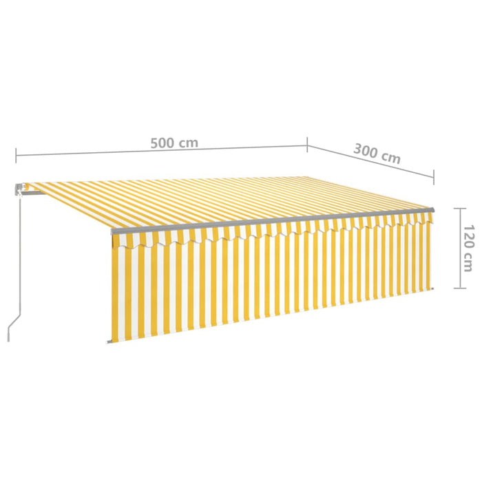 Copertină retractabilă manual cu stor&LED, galben&alb, 5x3 m WALTI