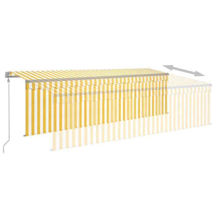 Copertină retractabilă manual cu stor, galben&alb, 5x3 m WALTI