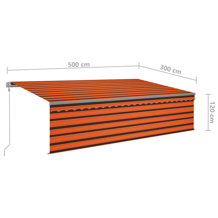 Copertină automată, stor&senzor vânt&LED, portocaliu&maro 5x3 m WALTI