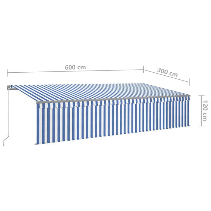 Copertină retractabilă manual cu stor, albastru&alb, 6x3 m - WALTI WALTI